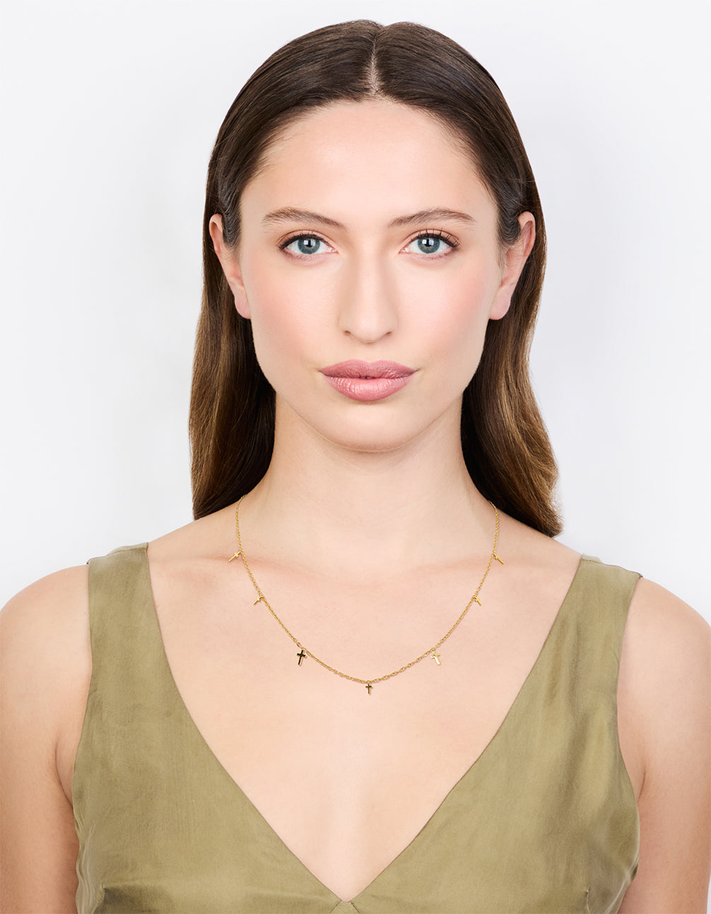 Waterproof Gold Plated Stainless Steel Cross Charms Necklace