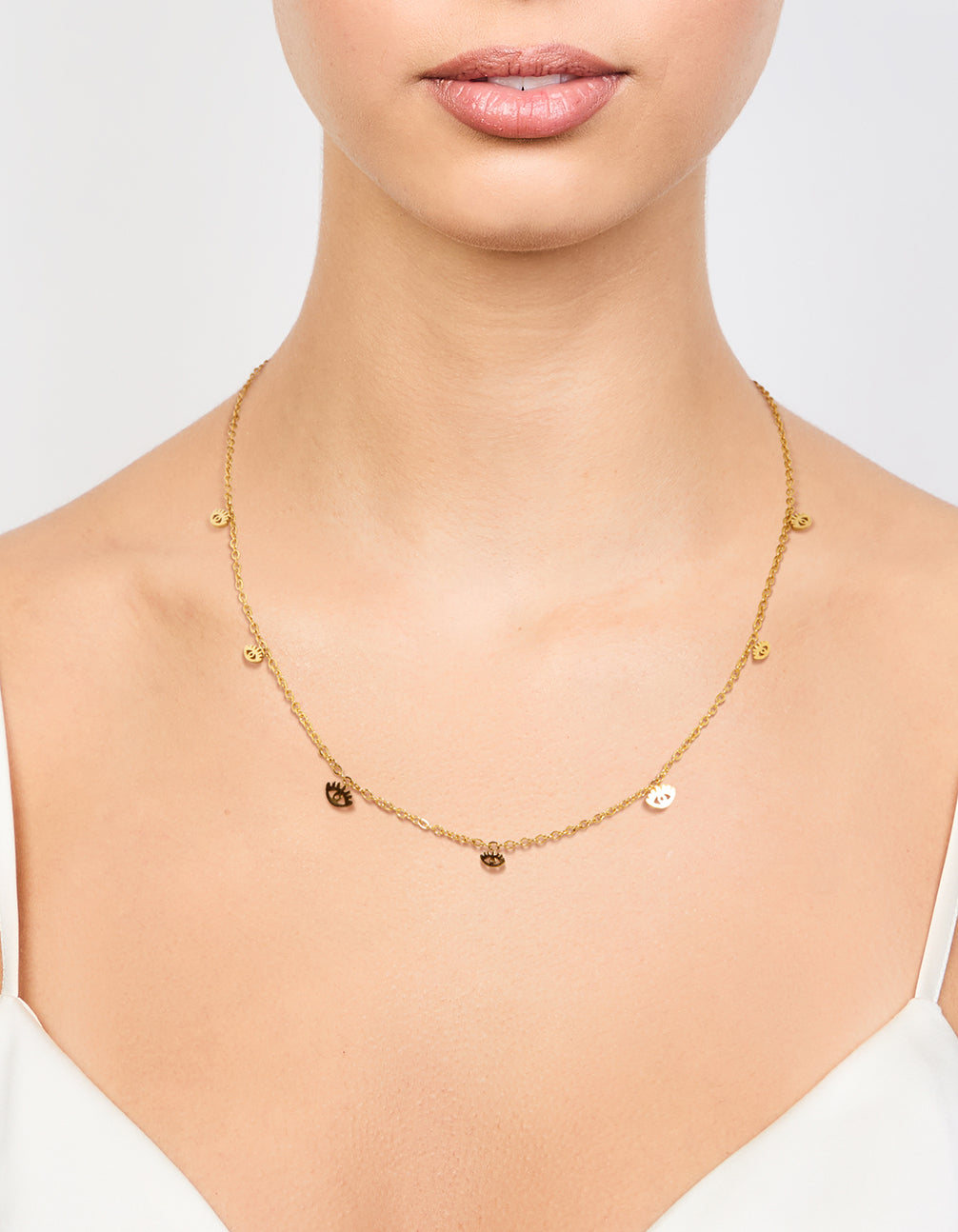 Waterproof Gold Plated Stainless Steel Evil Eye Charms Necklace