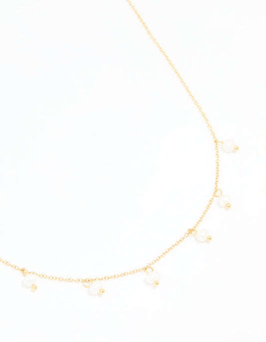 Waterproof Gold Plated Stainless Steel Pearl Charms Necklace