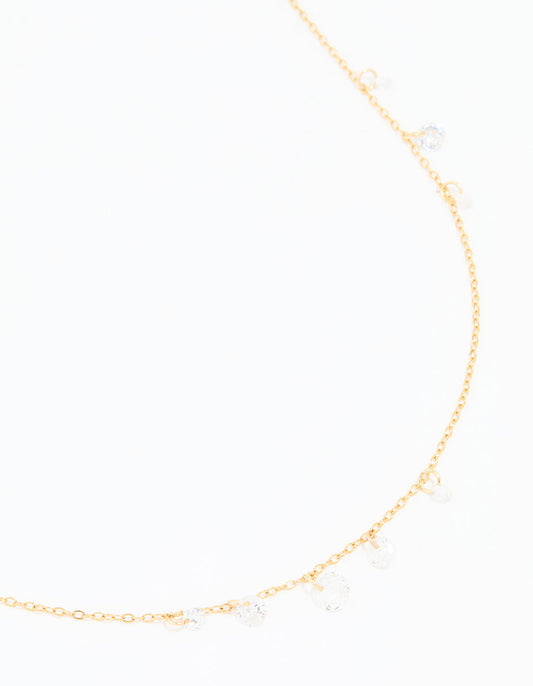 Waterproof Gold Plated Stainless Steel Cubic Zirconia Charms Necklace
