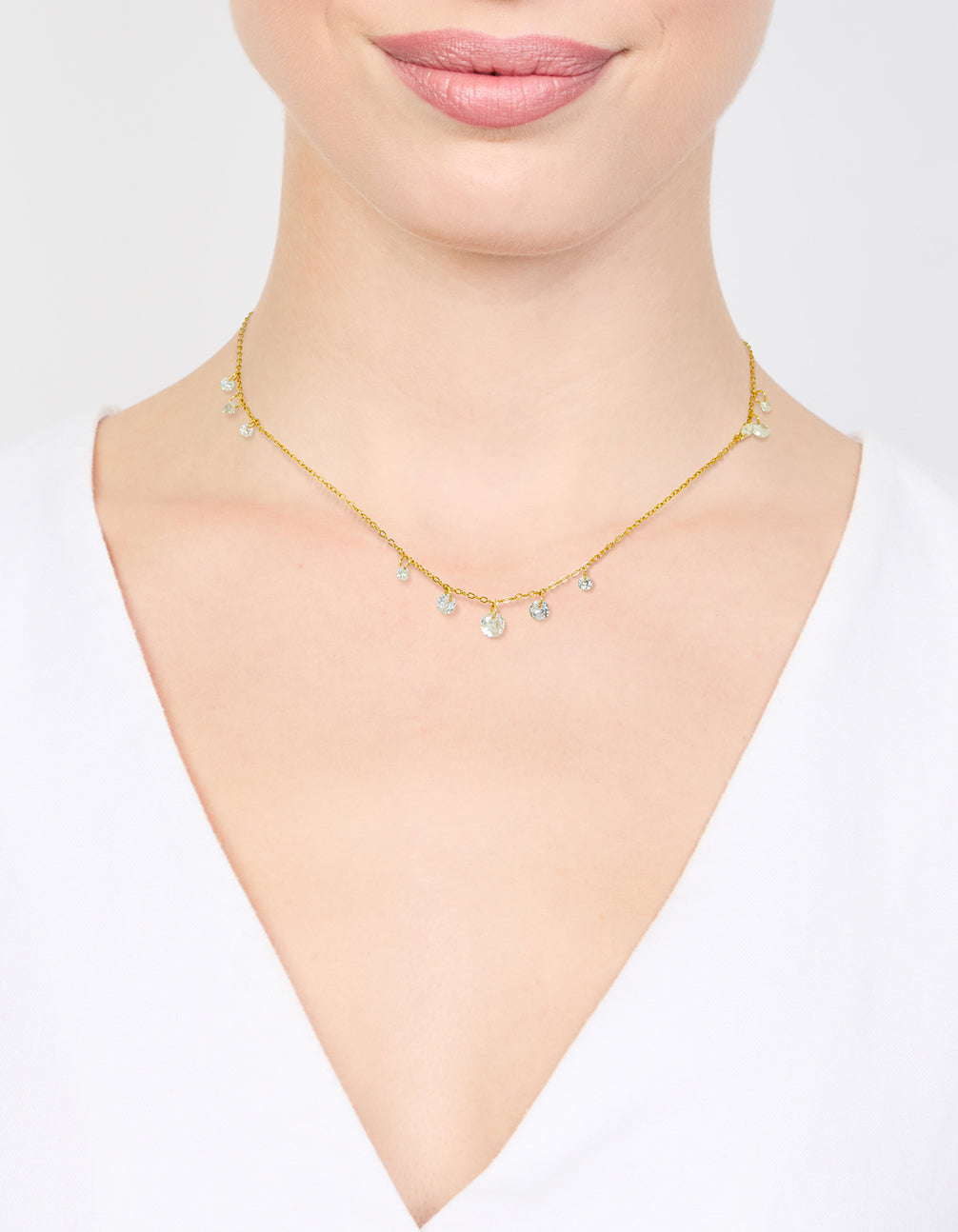 Waterproof Gold Plated Stainless Steel Cubic Zirconia Charms Necklace