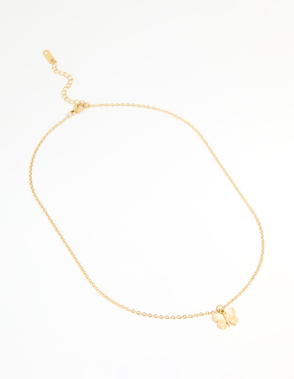 Waterproof Gold Plated Stainless Steel Textured Butterfly Necklace