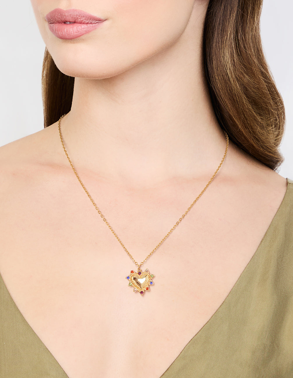 Waterproof Gold Plated Stainless Steel Diamante Heart Pendant Necklace