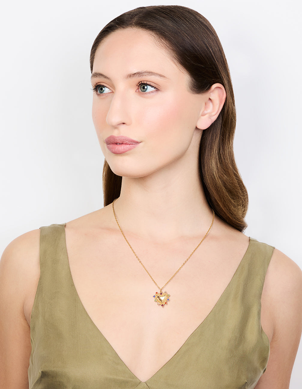 Waterproof Gold Plated Stainless Steel Diamante Heart Pendant Necklace