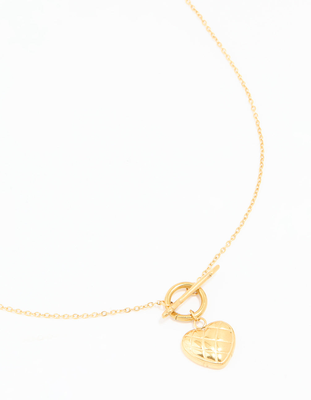 Waterproof Gold Plated Quilted Heart Pendant T & O Necklace