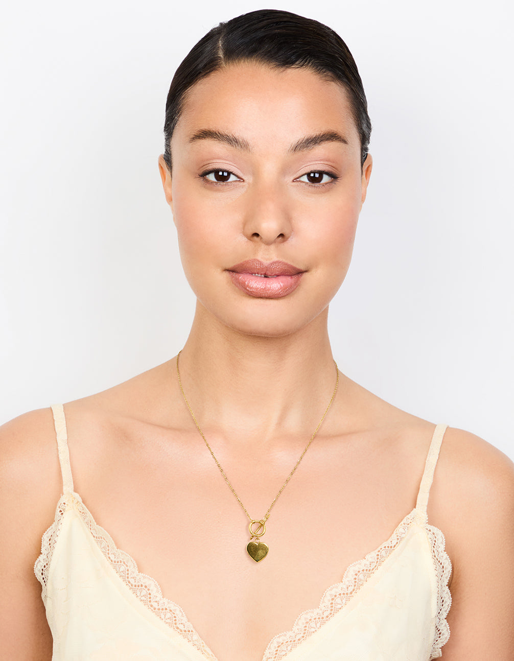 Waterproof Gold Plated Quilted Heart Pendant T & O Necklace