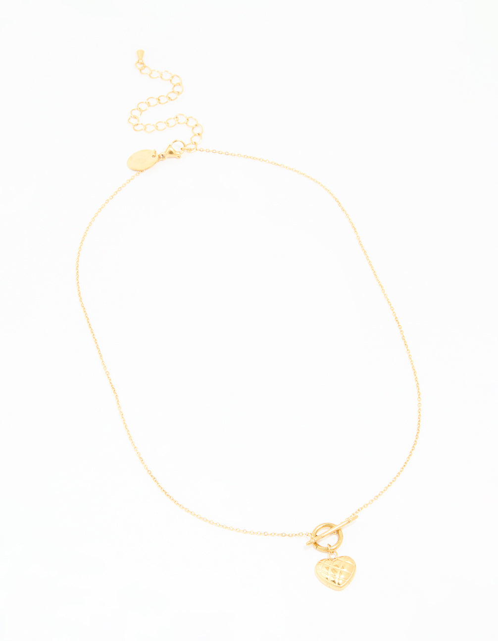 Waterproof Gold Plated Quilted Heart Pendant T & O Necklace