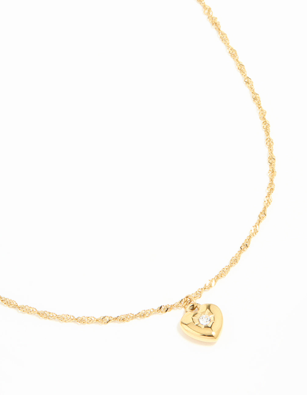 Waterproof Gold Plated Stainless Steel Cubic Zirconia Puffy Heart Necklace