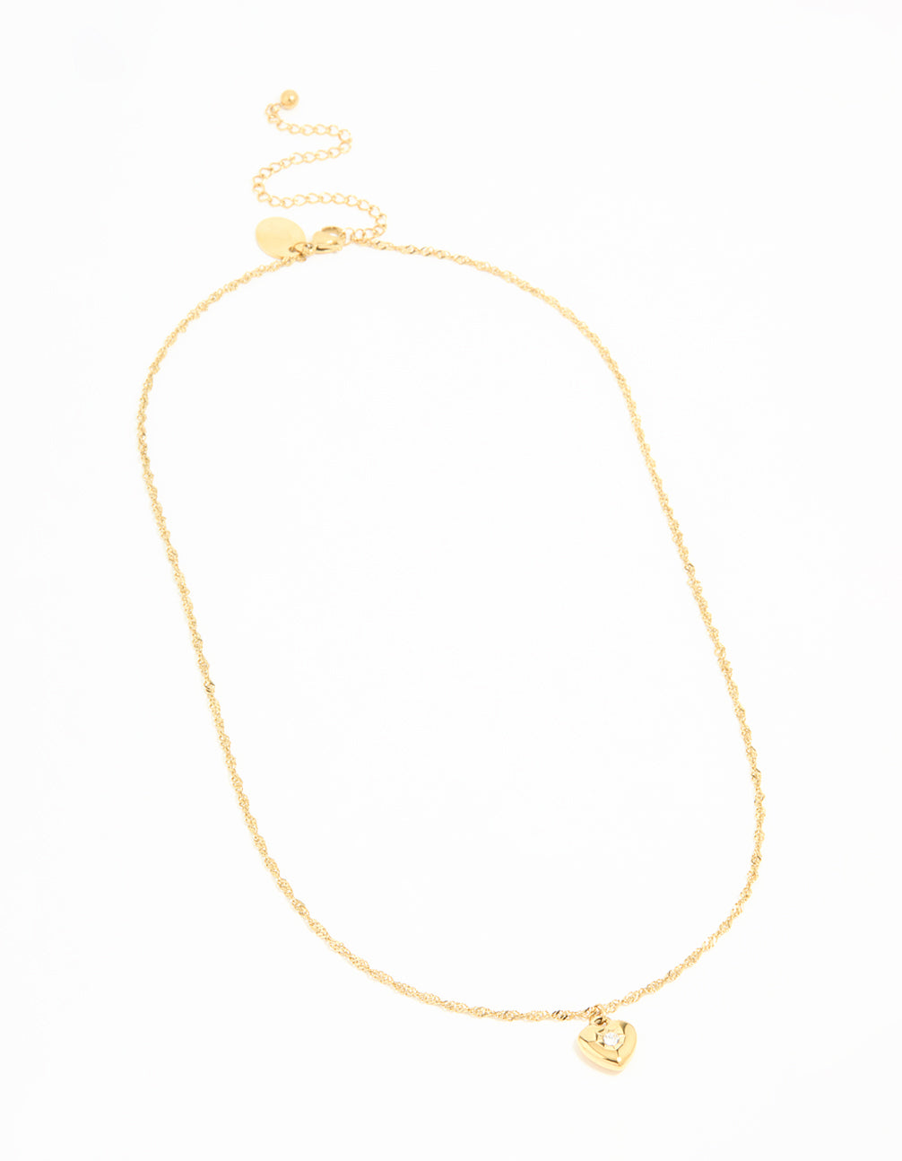 Waterproof Gold Plated Stainless Steel Cubic Zirconia Puffy Heart Necklace