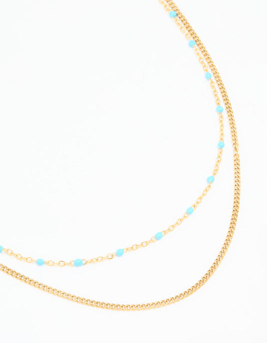Waterproof Gold Plated Stainless Steel Beaded Layered Necklace