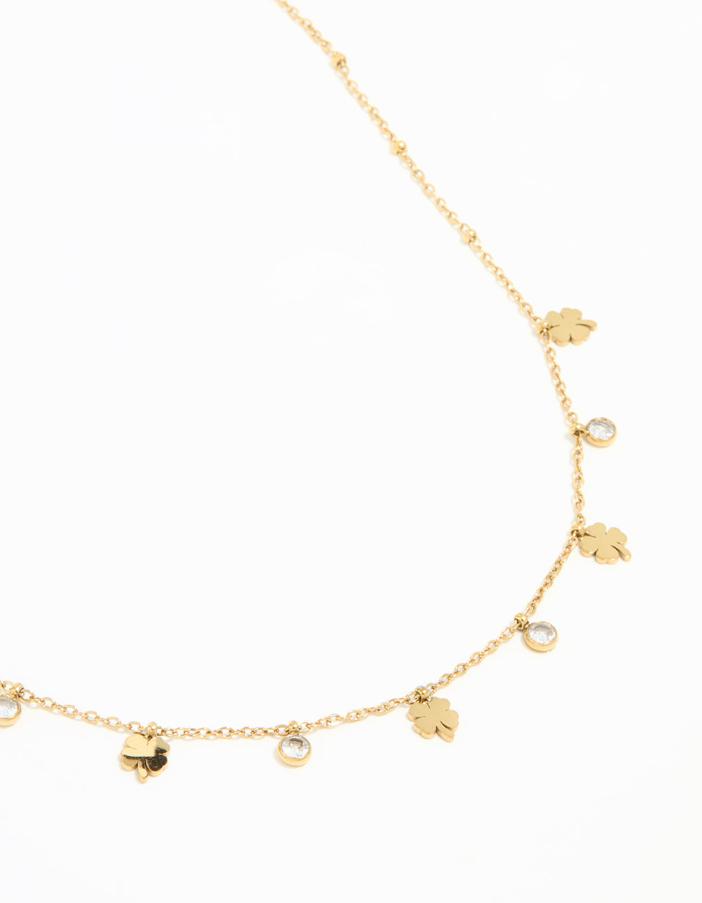 Waterproof Gold Plated Stainless Steel Cubic Zirconia Clover Pendant Necklace