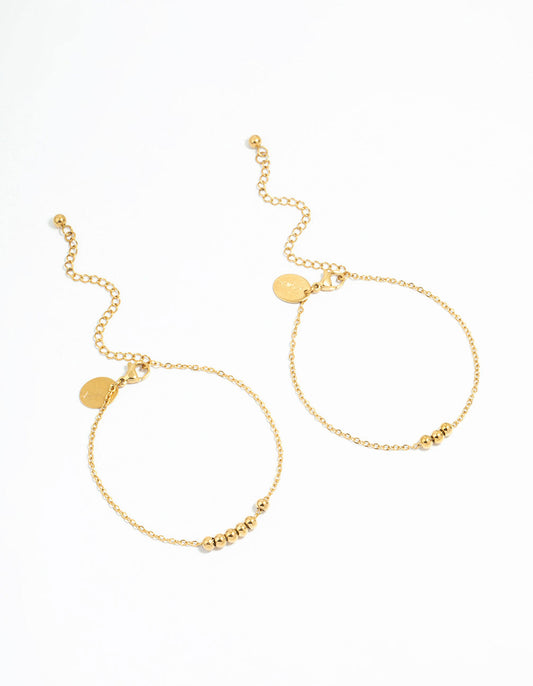 Waterproof Gold Plated Stainless Steel Layered Ball Bracelets 2-Pack