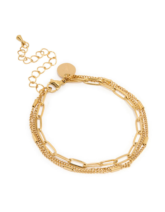 Waterproof Gold Plated Stainless Steel Layered Chain Bracelet