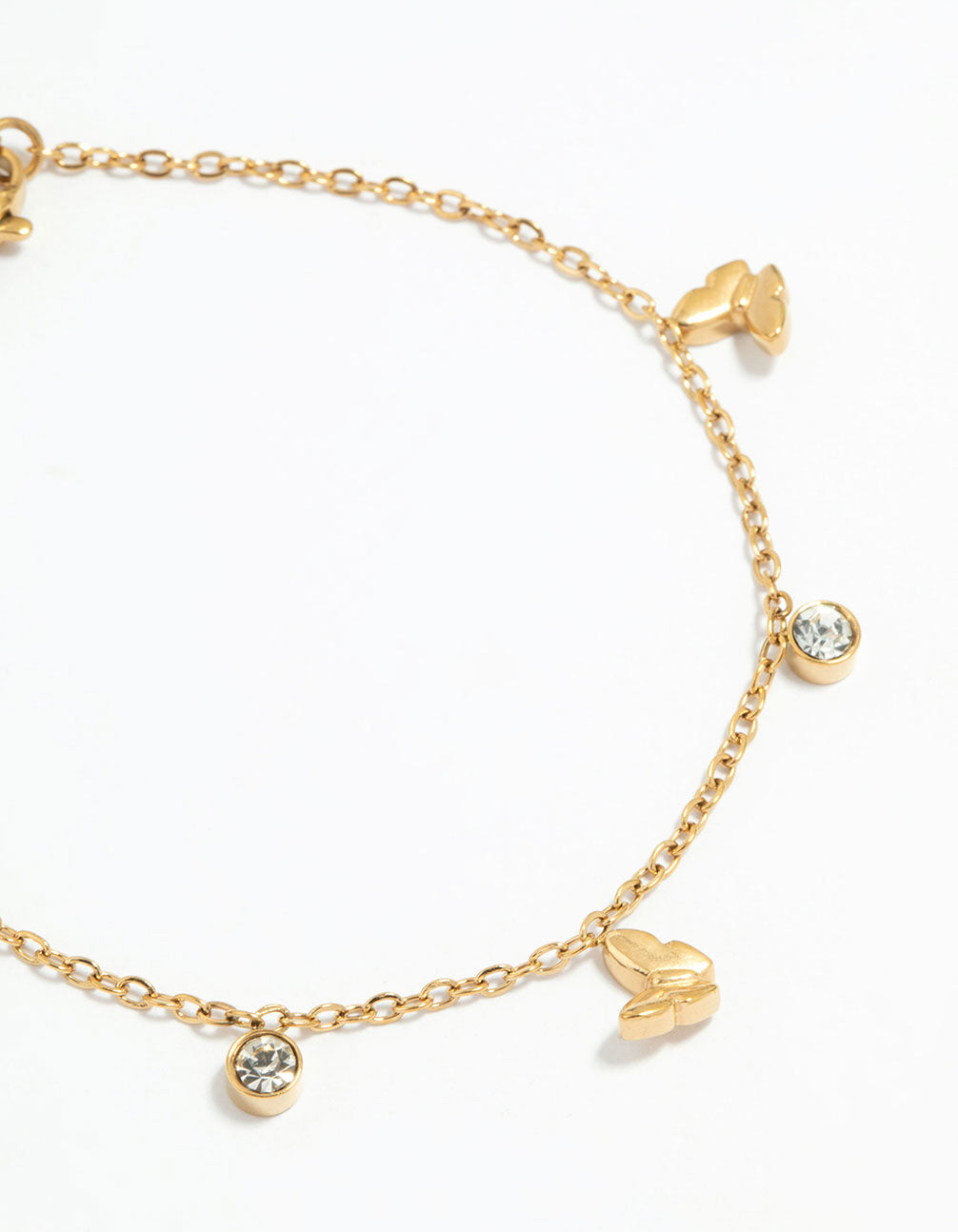 Waterproof Gold Plated Cubic Zirconia Droplet Butterfly Bracelet