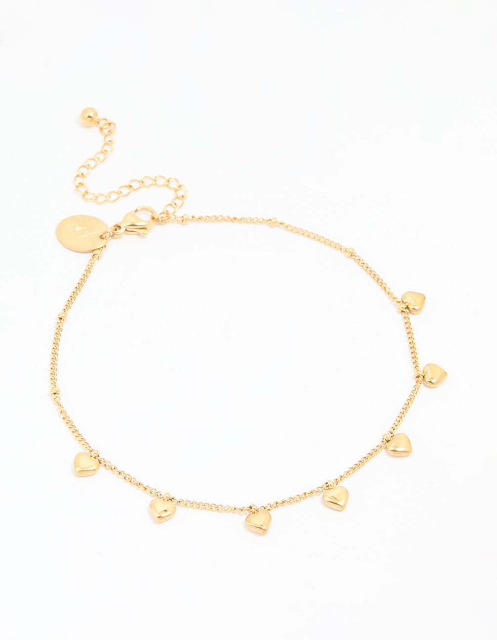 Waterproof Gold Plated Stainless Steel Heart Charms Anklet