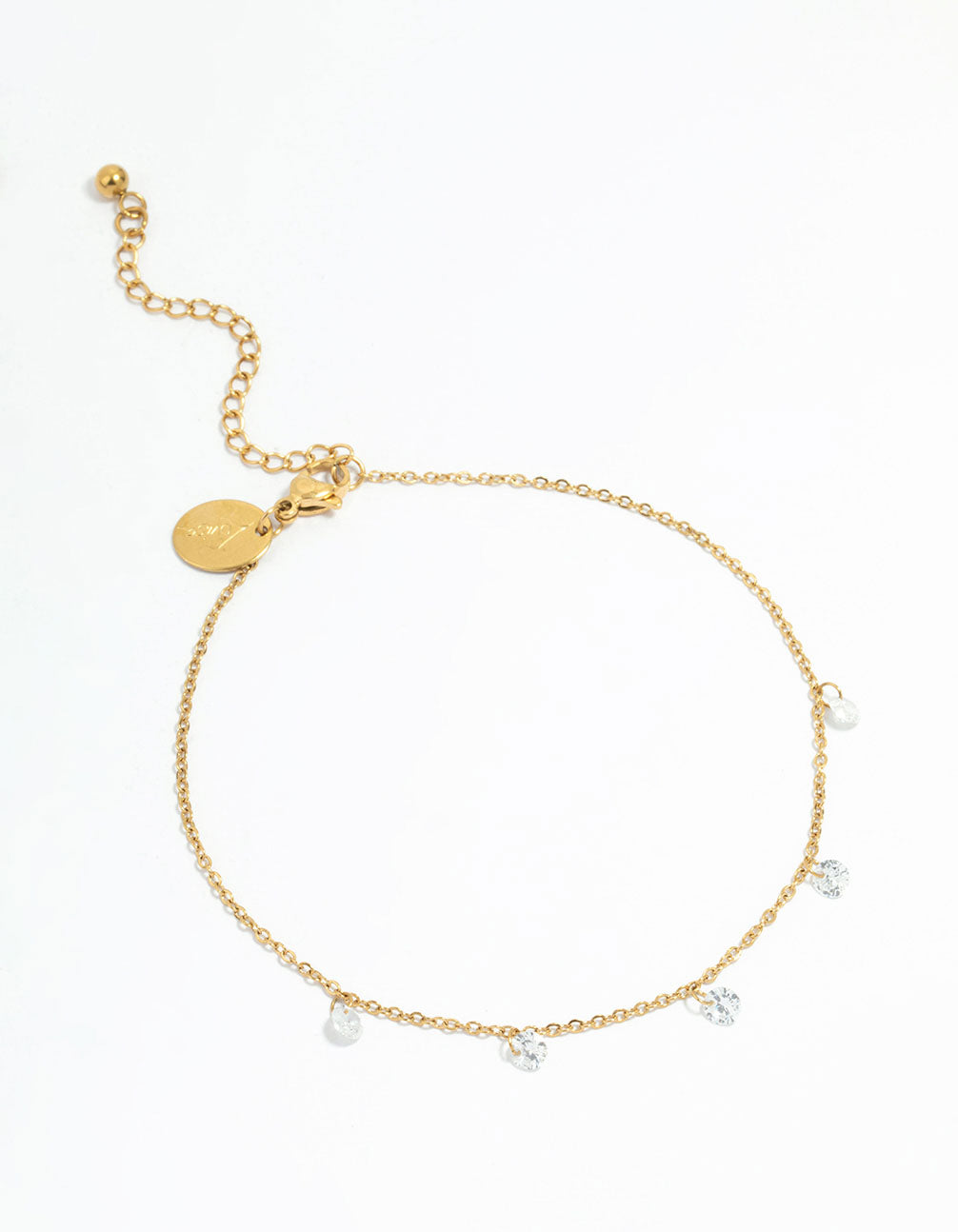 Waterproof Gold Plated Stainless Steel Cubic Zirconia Droplet Anklet