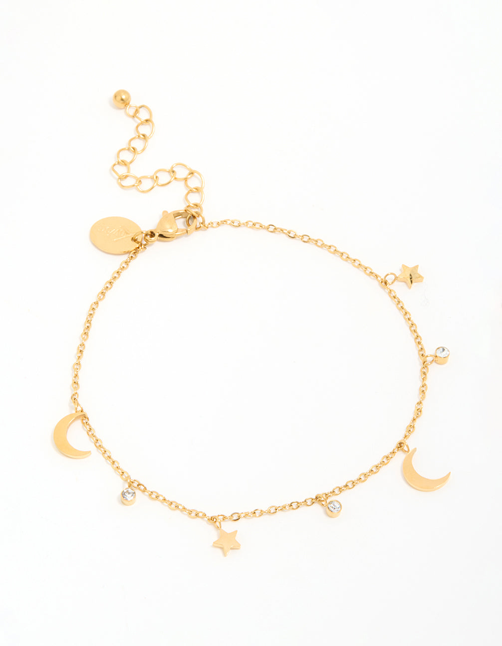 Waterproof Gold Plated Stainless Steel Cubic Zirconia Moon & Star Anklet