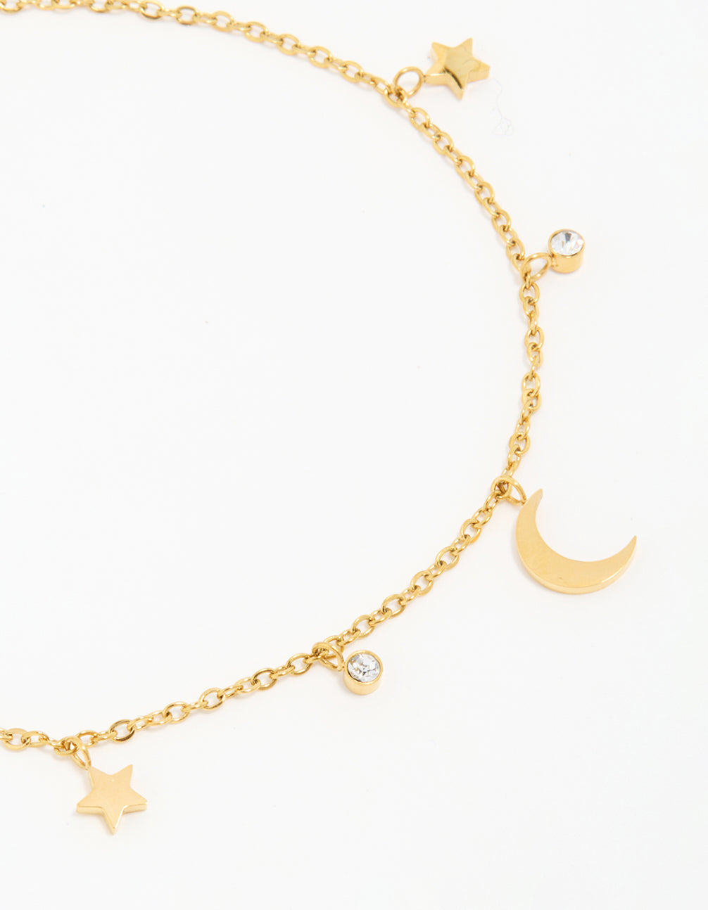 Waterproof Gold Plated Stainless Steel Cubic Zirconia Moon & Star Anklet