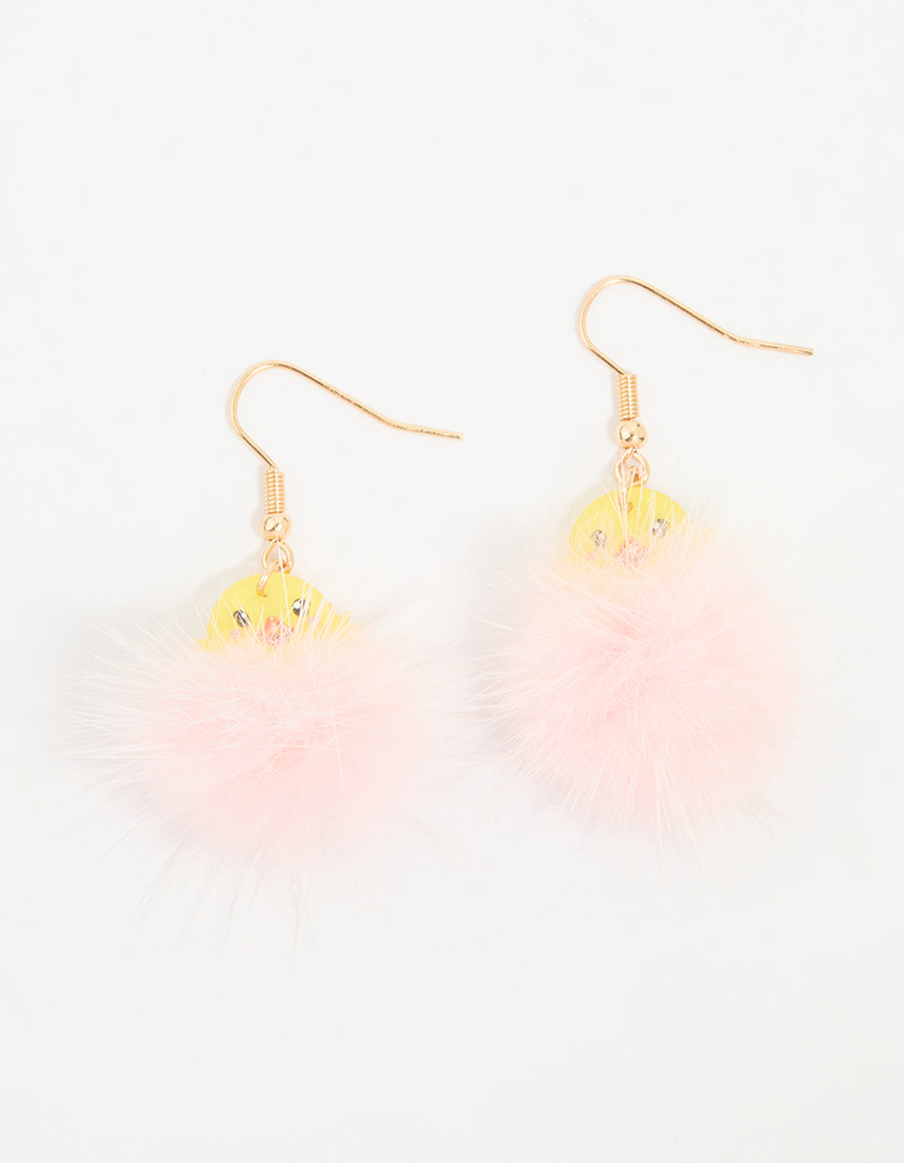 Kids Pink Pompom Chick Drop Earrings