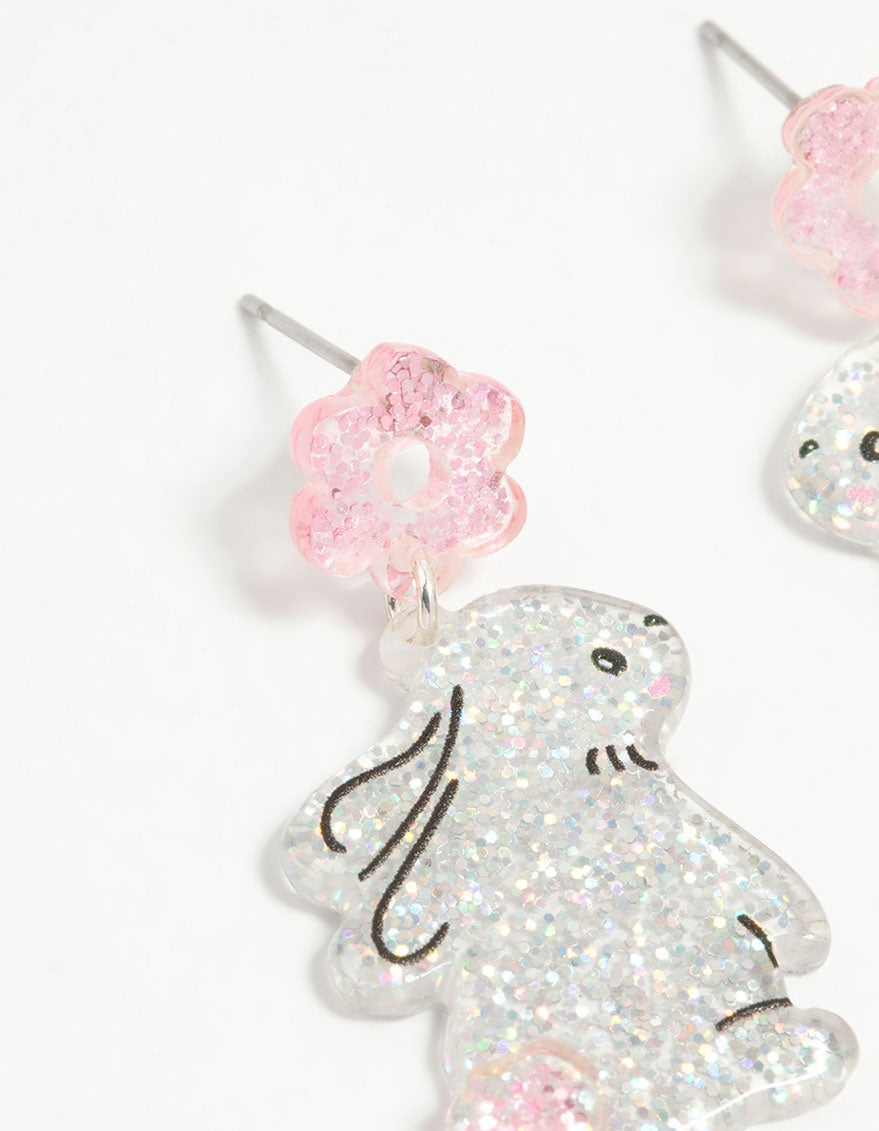 Kids Glitter Mini Bunny Drop Earrings