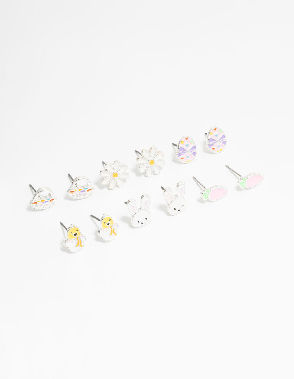 Kids Silver Chick & Easter Bunny Stud Earrings 6-Pack