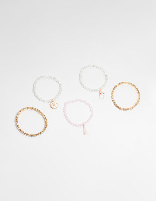 Kids Gold Cupchain & Bunny Bracelets 5-Pack