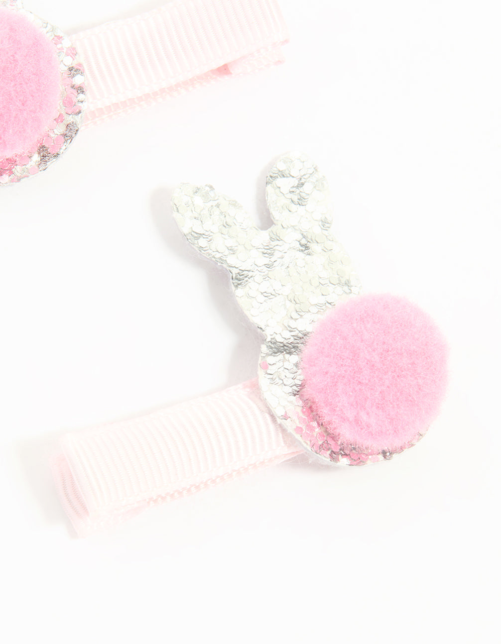 Kids Fabric Pom Pom & Sparkly Easter Bunny Hair Clips 2-Pack