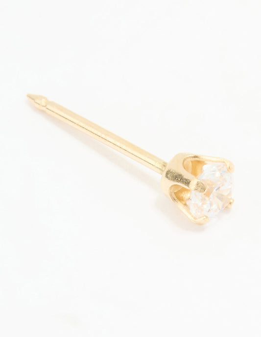 14KT Solid Yellow Gold 3MM Cubic Zirconia Piercing Stud