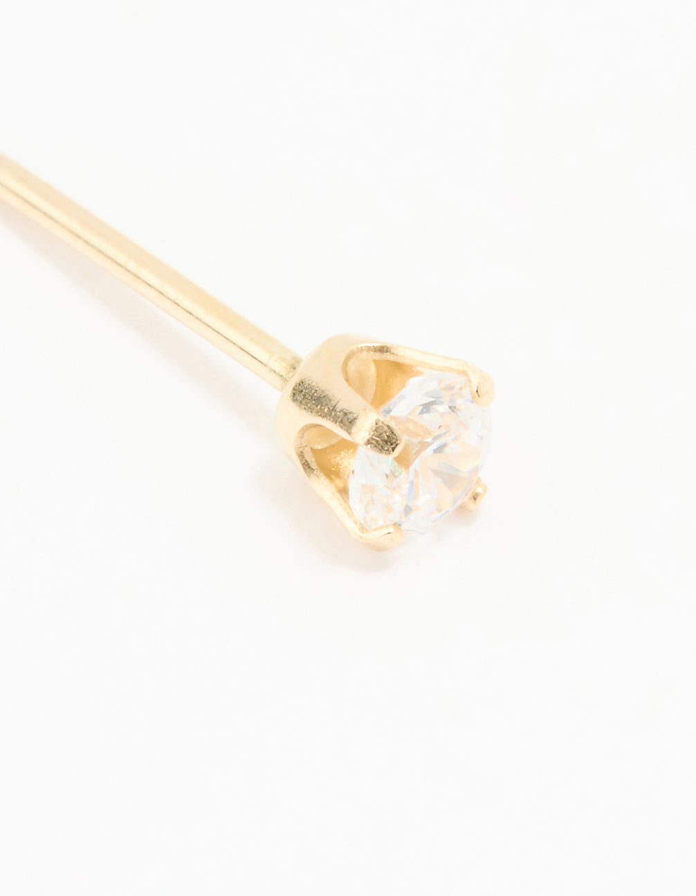 14KT Solid Yellow Gold 3MM Cubic Zirconia Piercing Stud