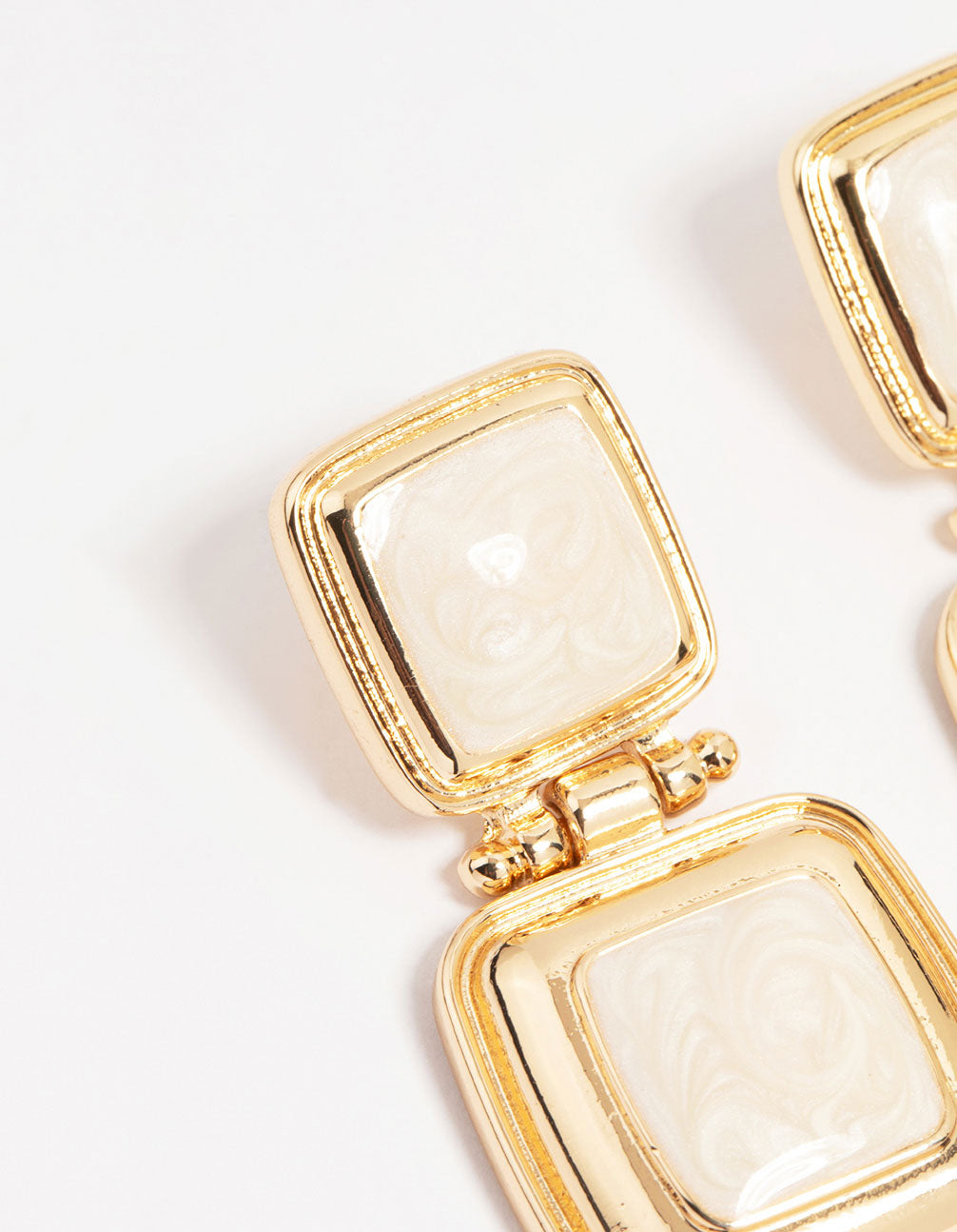 Gold Stone Square Hinge Drop Earrings
