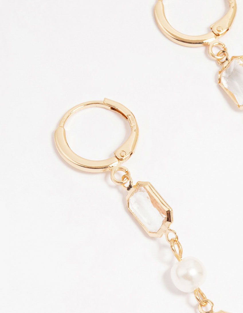 Gold Diamante Pearl Long Tassel Drop Earrings