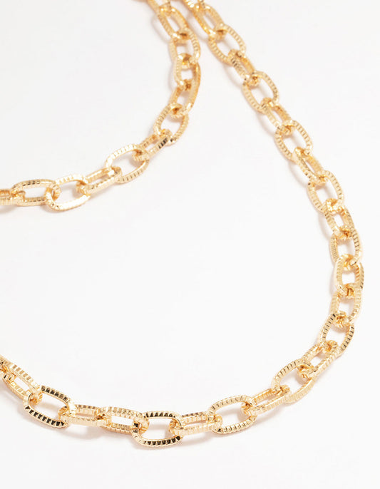 Gold Textured Link Layered Necklace