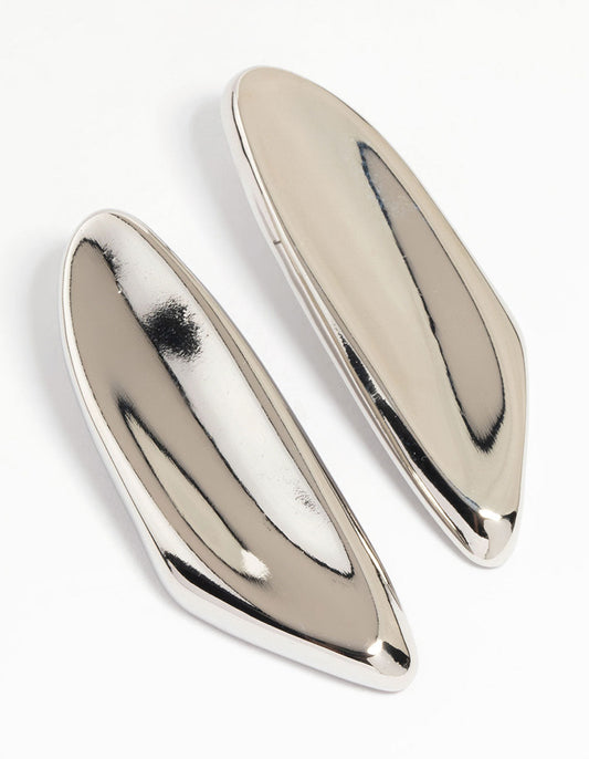 Silver Large Curved Drop Earrings