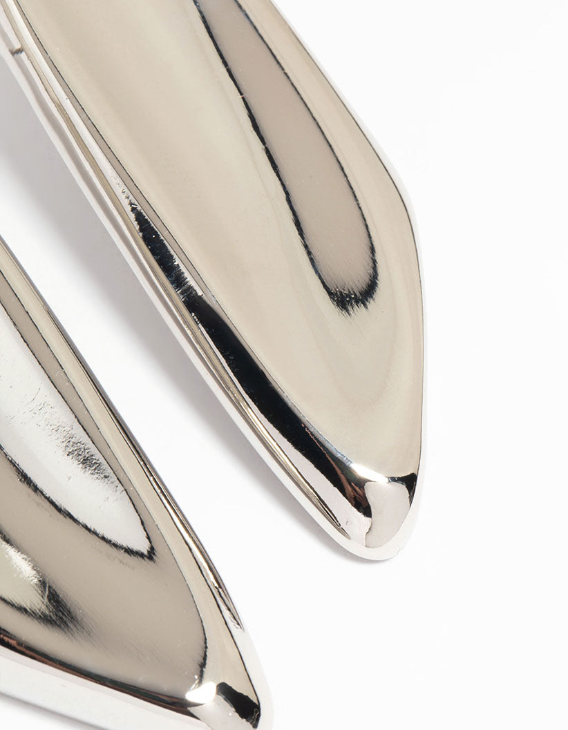 Silver Large Curved Drop Earrings