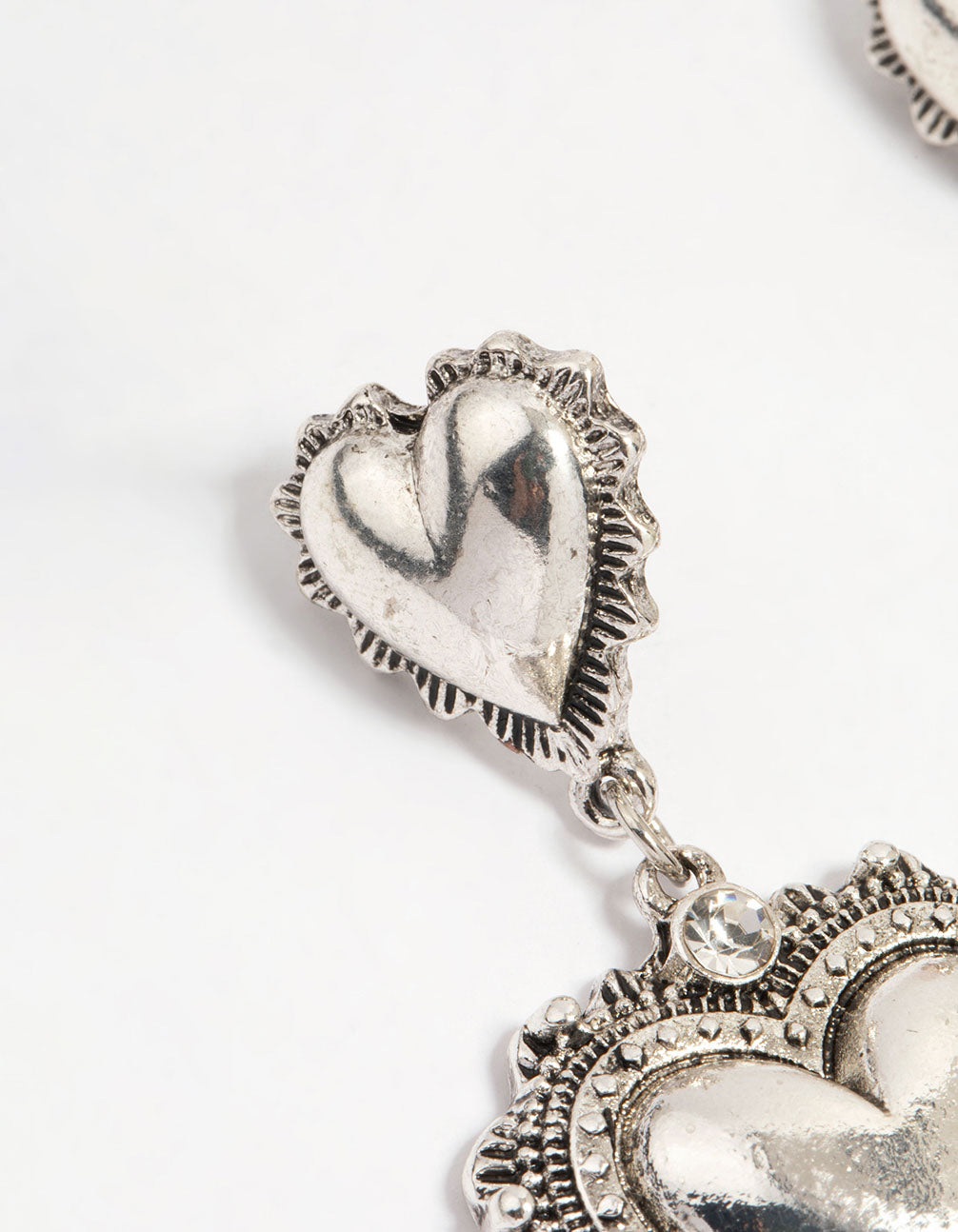 Silver Heart Drop Earrings