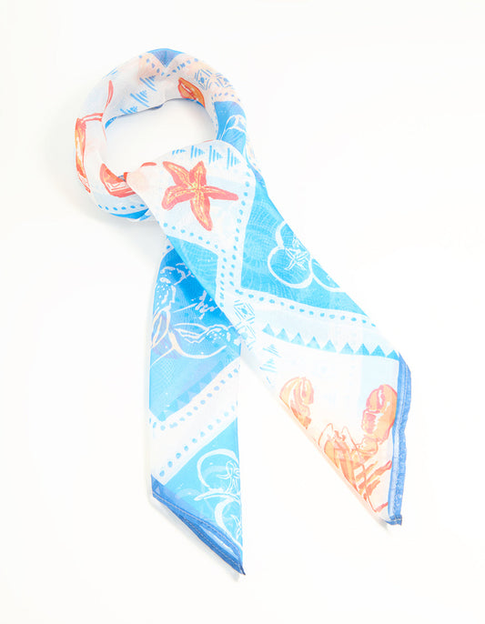 Blue Fabric Vacation Print Scarf