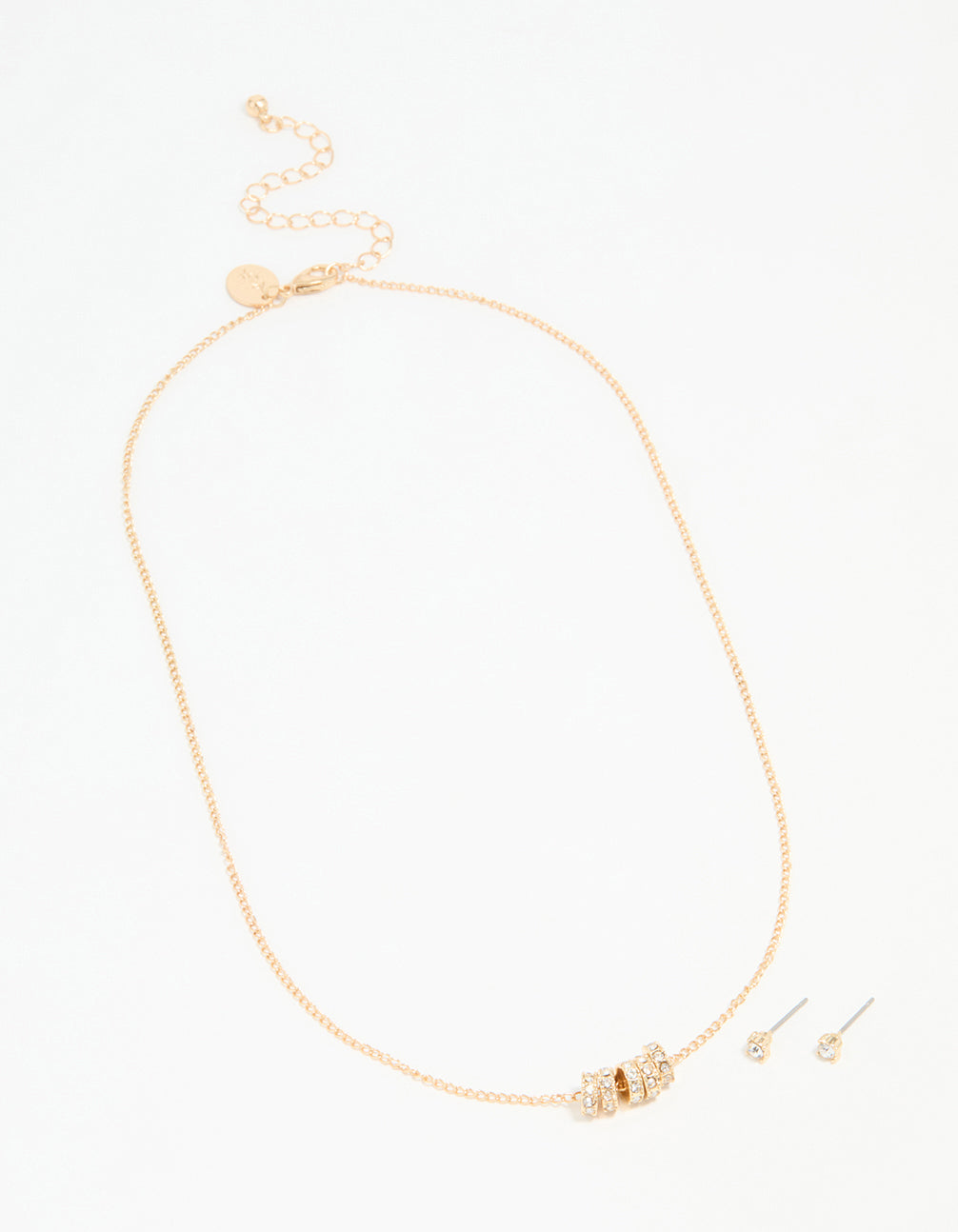 Gold Cubic Zirconia Rondell Necklace & Stud Earrings Set