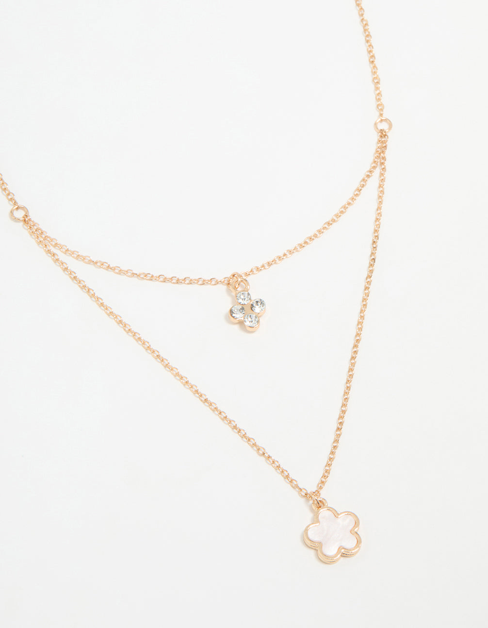 Gold Diamante Flower Layered Necklace