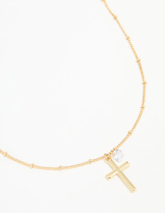 Gold Plated Cubic Zirconia Cross Pendant Necklace
