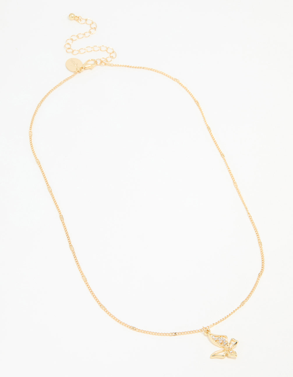 Gold Plated Cubic Zirconia Asymmetrical Butterfly Pendant Necklace