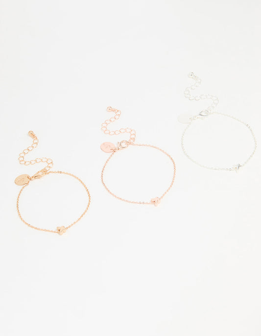 Mixed Metal Butterfly Bracelets 3-Pack