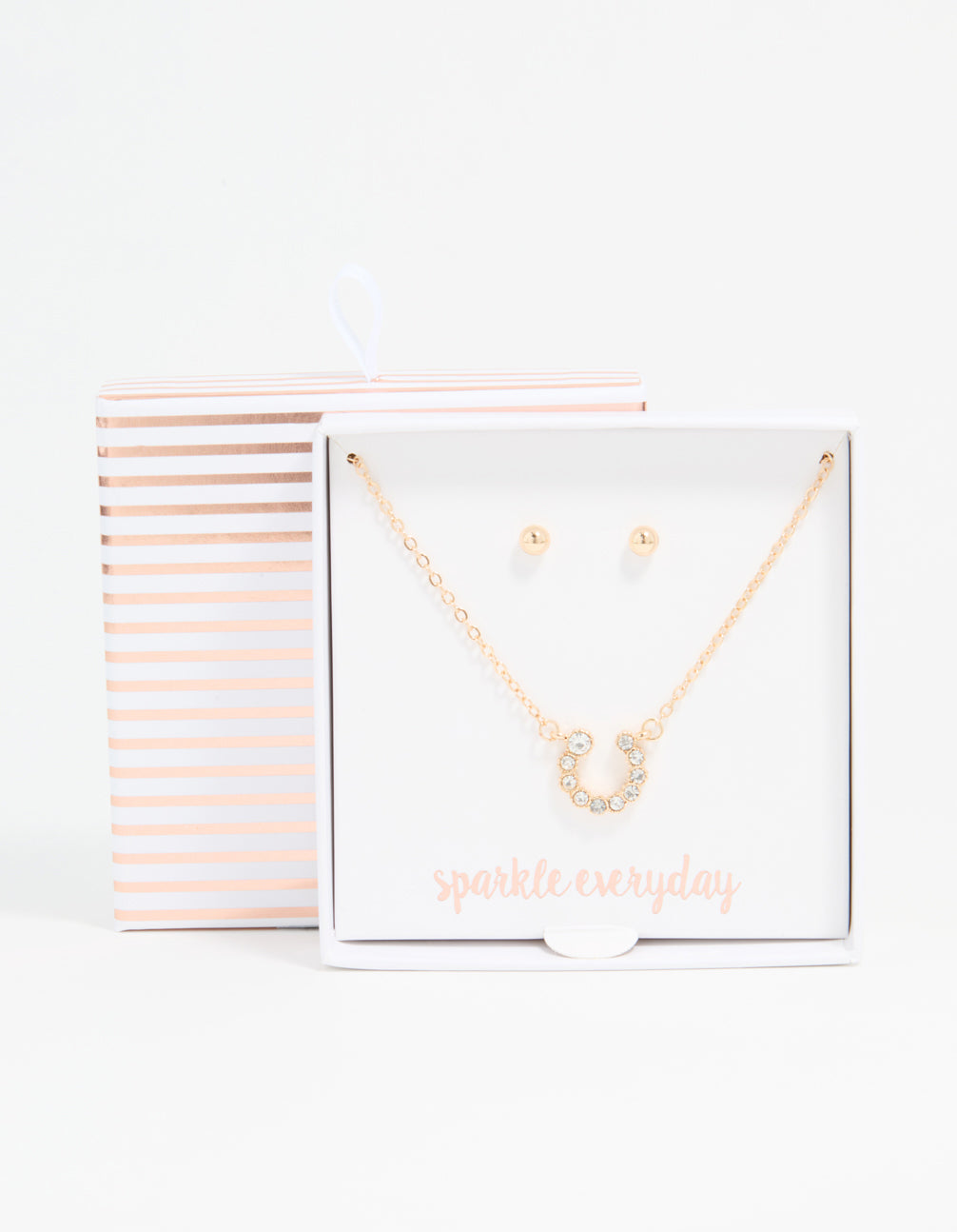 Gold Diamante Circle Necklace & Stud Earrings Set