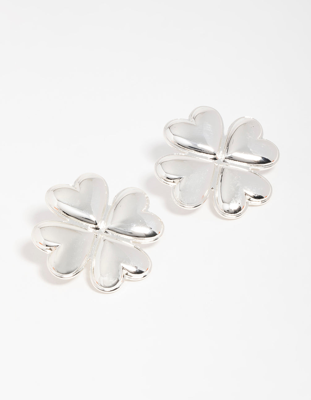 Silver Heart Flower Stud Earrings