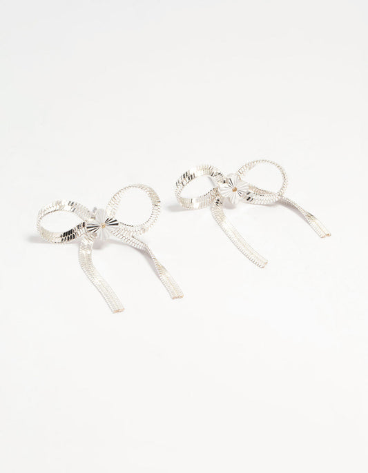 Silver Snake Chain Bow Stud Earrings