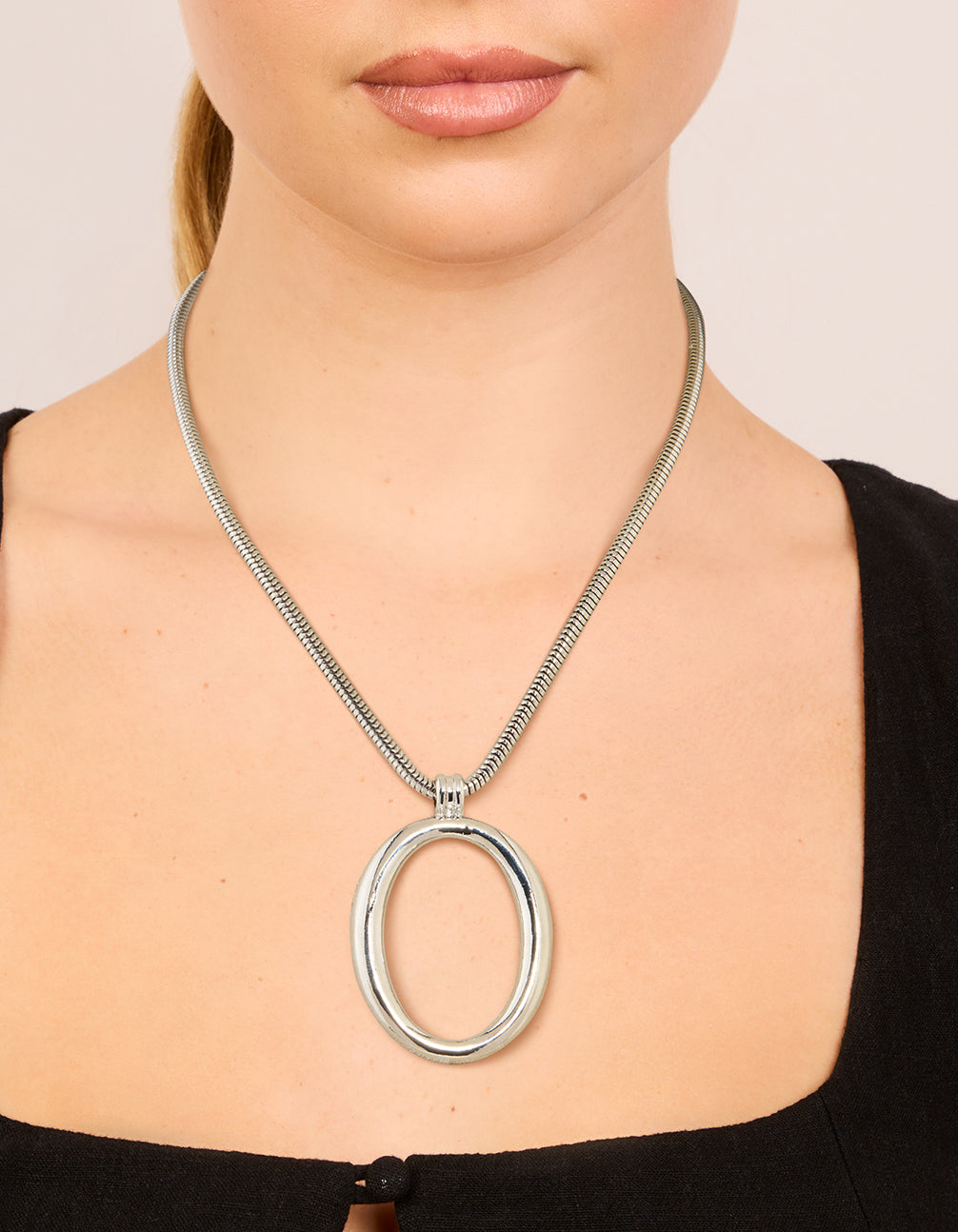 Silver Circle Large Pendant Necklace