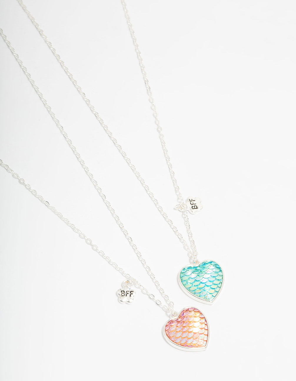 Kids Silver Mermaid Heart Locket BFF Necklaces 2-Pack