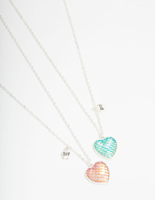 Kids Silver Mermaid Heart Locket BFF Necklaces 2-Pack