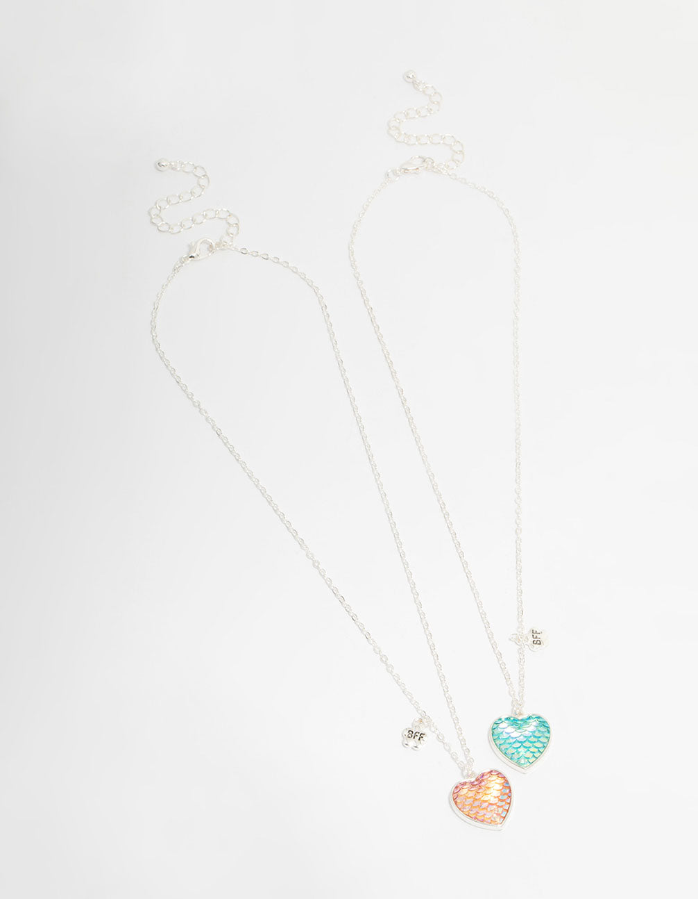 Kids Silver Mermaid Heart Locket BFF Necklaces 2-Pack