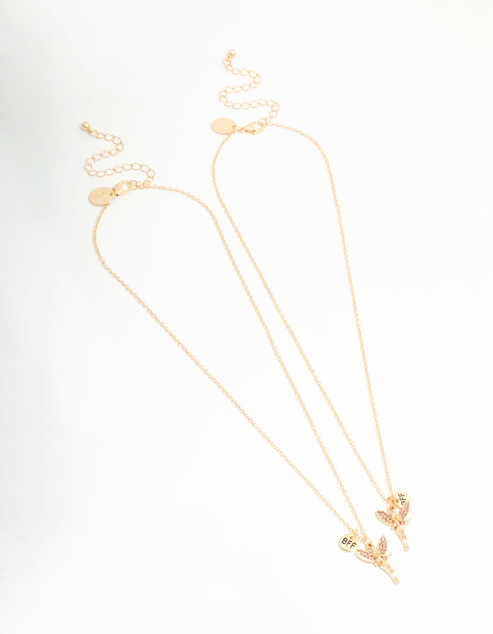 Kids Gold Pink Diamante Fairy BFF Necklaces 2-Pack