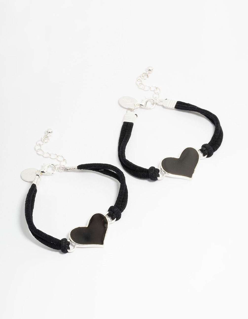 Kids Silver Mood Heart BFF Ribbon Bracelets 2-Pack